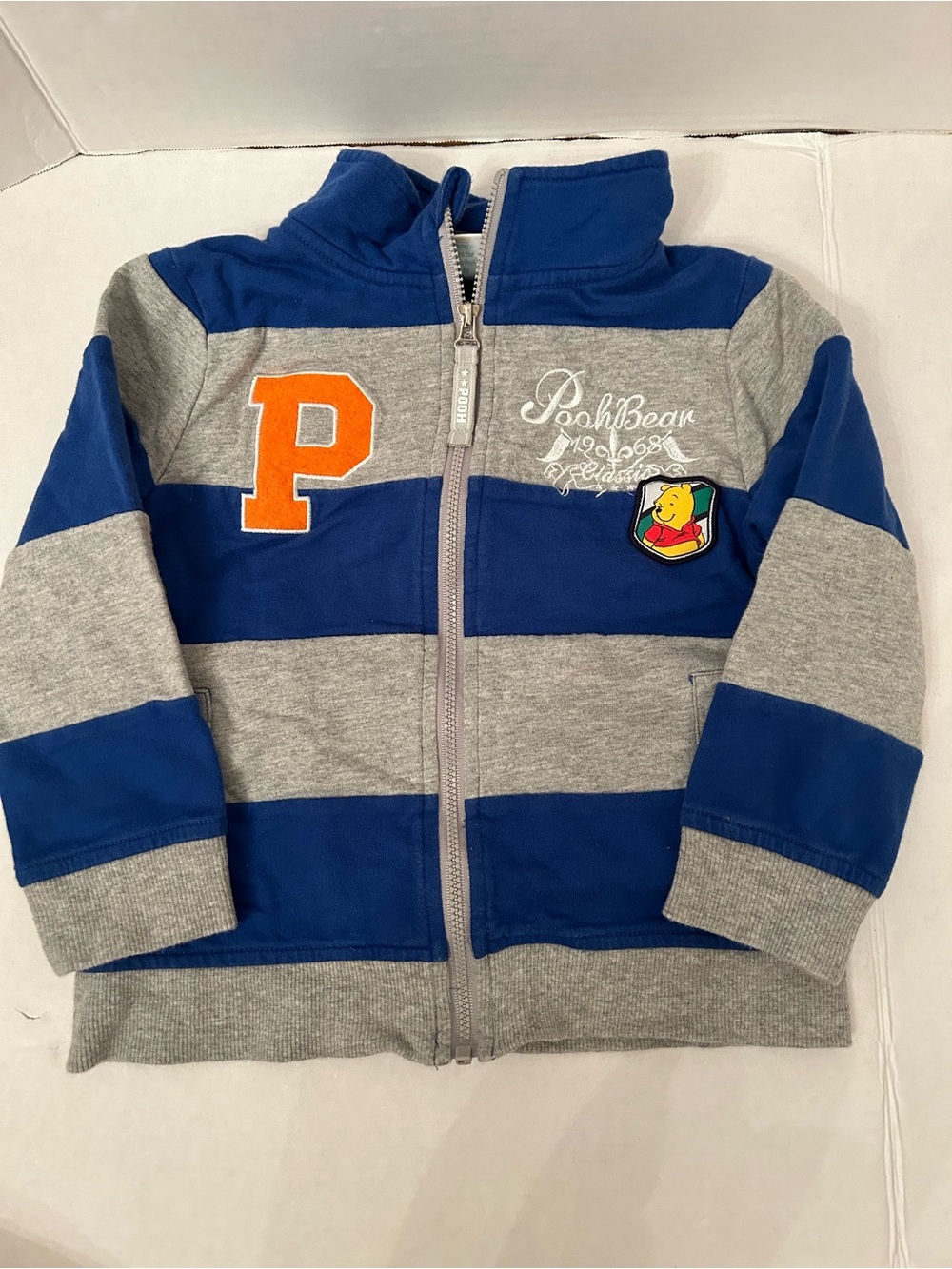 Winnie the Pooh Blue & Gray Stripe Zip-Up Kids sweatshirt